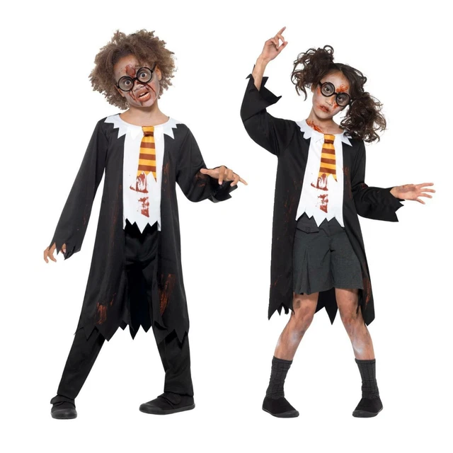 Bambini Zombie Studente Costume Macchiato di Sangue Scuola Uniforme Ragazze