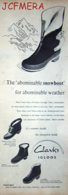 Clarks 'IGLOOS' Sheepskin Fur Boots Shoe ADVERT - Original 1955 Print AD