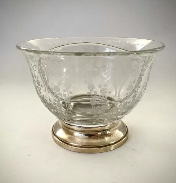 Vintage Etched Glass Bowl with Sterling Silver Base
