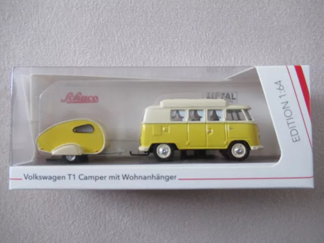 Schuco Volkswagen VW T1 Camper mit Wohnanhänger Bulli versiegelt neu 1:64 Model