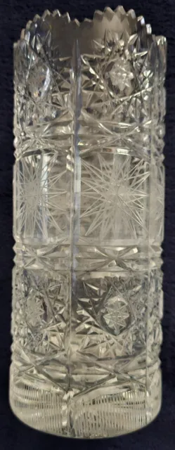 Vintage Bohemian Czech Deep Cut Crystal Glass 7" Tall Vase ~ Hand Cut Queen Lace