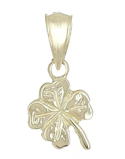 14k Yellow Gold Solid Small Irish Lucky Four Leaf Clover Charm Pendant 0.7 gram