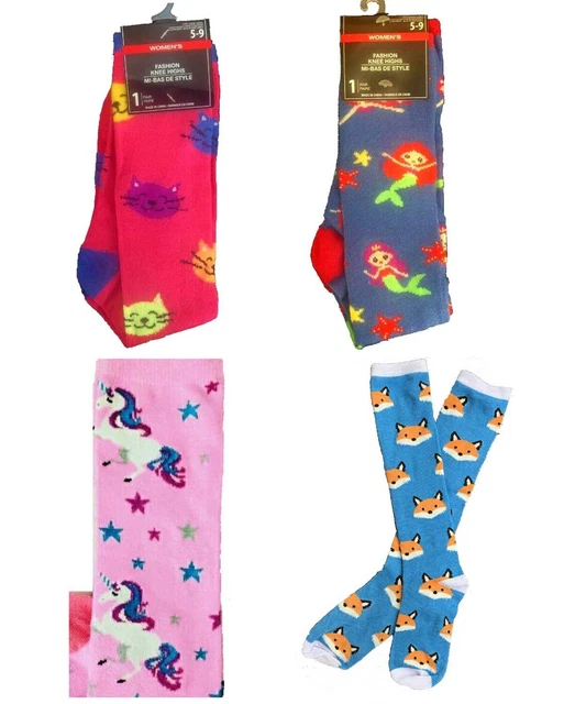 WOMENS GIRLS FUNKY NOVELTY KNEE SOCKS Funny Kitty Cat Mermaid Unicorn