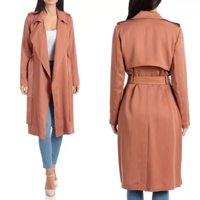 Badgley mischka Tan belted twill trench coat XS