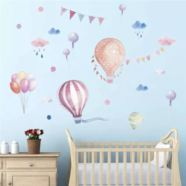 Wall Stickers Watercolour Hot Air Balloon Cloud Flags decal Nursery kids baby AU