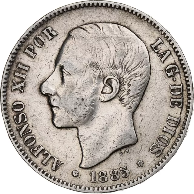 [#375669] Monnaie, Espagne, Alfonso XII, 5 Pesetas, 1885 (87), Madrid, TB+, Arge