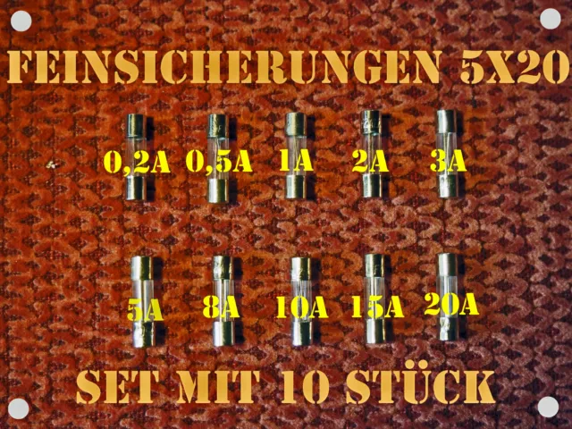 ☀️10x Glassicherungen 5x20mm 0,2 0,5 1 2 3 5 8 10 15 20 A flinke Feinsicherungen