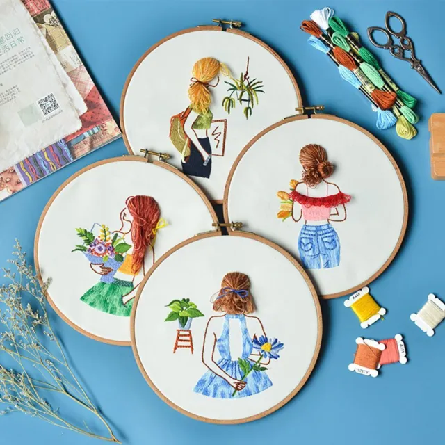 Girls Embroidery Hoop Embroidery Needlework Cross Stitch Kit Ribbon Painting