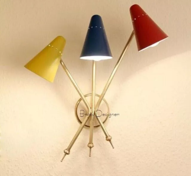 1950 Applique ColorCone Laiton Diabolo Lustre Italien Stilnovo Spoutnik Indus