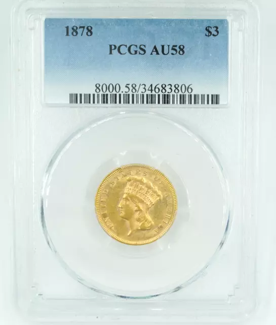 1878 PCGS AU58 $3 Gold Indian Princess