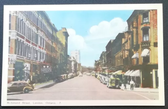 Postcard - Richmond Street, London, Ontario  **1930s-40s cars**