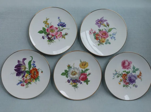 Bavaria Germany Vintage BAREUTHER China Set of 5 Dessert Plates with flowers