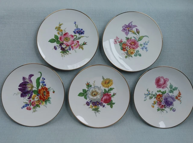 Bavaria Germany Vintage BAREUTHER China Set of 5 Dessert Plates with flowers