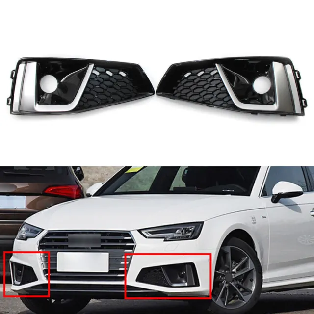 2x Front Bumper Grille Fog Light Cover For Audi A4 B9 S-LINE S4 2018 2019 2020