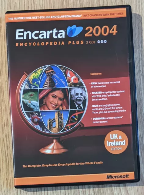 Microsoft Encarta 2004 Encyclopaedia Plus 3 CDs UK & Ireland Edition New Sealed