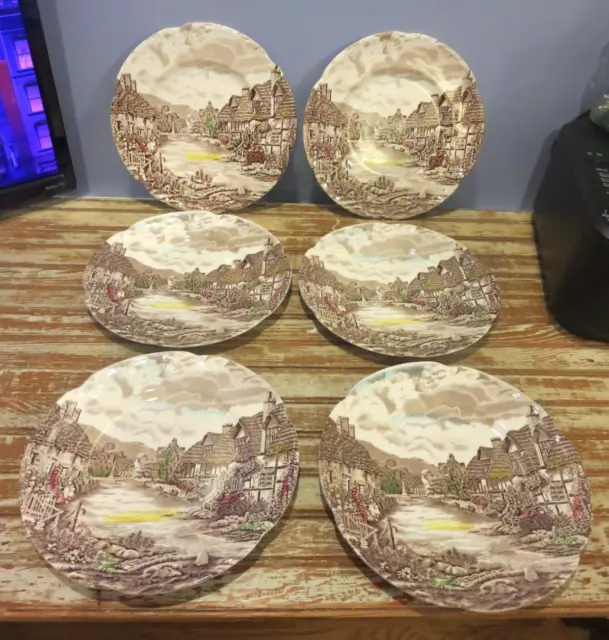 Set Of 6 Vintage Olde English Countryside Johnson Brothers 10" Dinner Plates