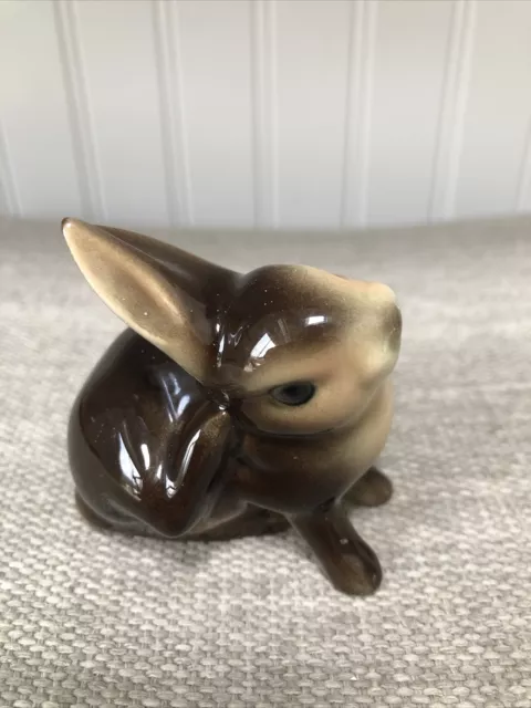 Vtg Goebel Brown & Tan Bunny Rabbit Figurine W. Germany 3" CE 296 Scratching Ear