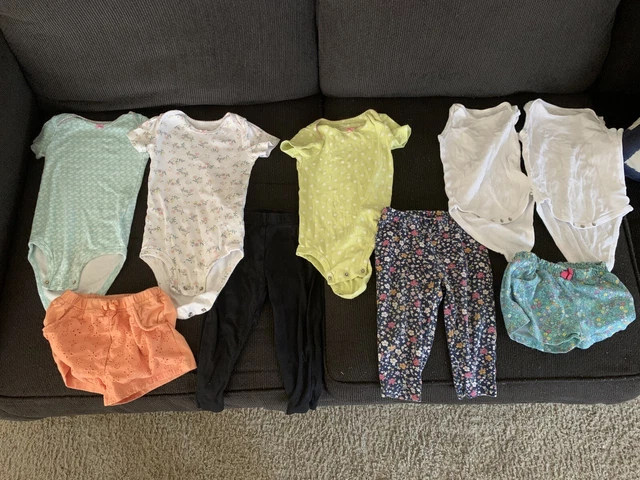 Lot 9pc Baby Girl Carters Clothes Bodysuits Pants Shorts Size 18 Months