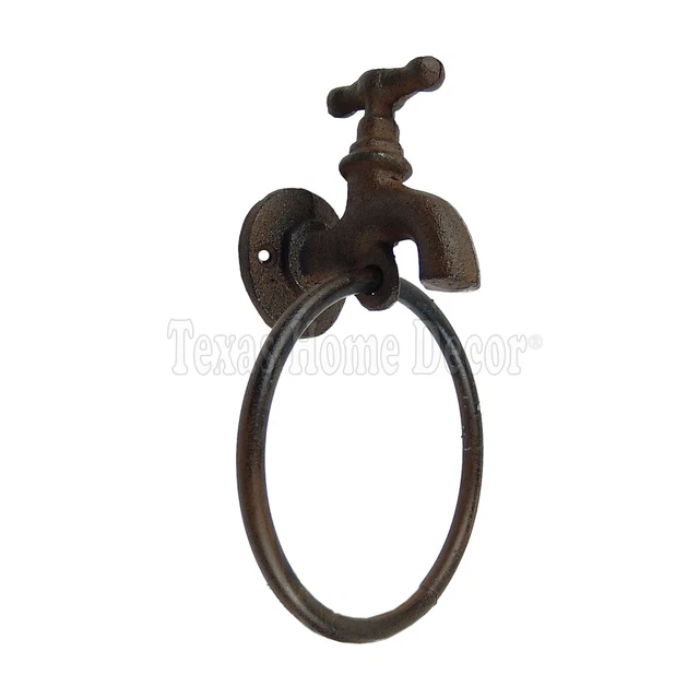 Faucet Towel Ring Hanger Rustic Cast Iron Antique Style Wall Mounted Spigot