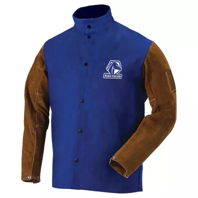 Black Stallion FRB9-30C Hybrid FR Cotton Cowhide Welding Jacket Blue Medium