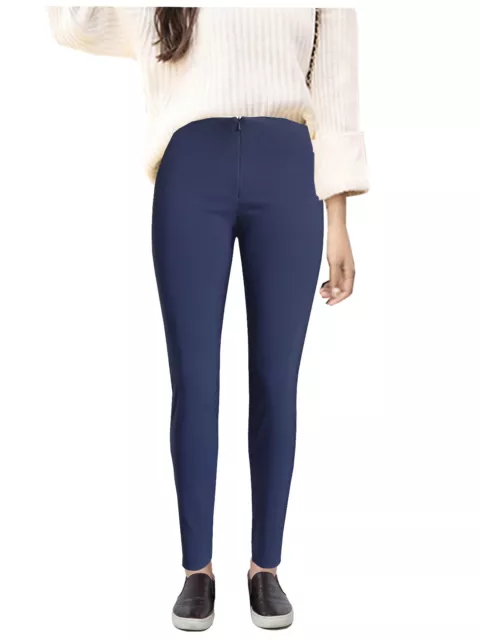 Pantaloni elasticizzati blu navy ragazze donna scuola magri cerniera invisibile donna ufficio