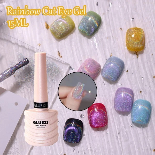 manucure LED UV Gel imbibé 15ML Laser Vernis à ongles œil de chat arc-en-ciel