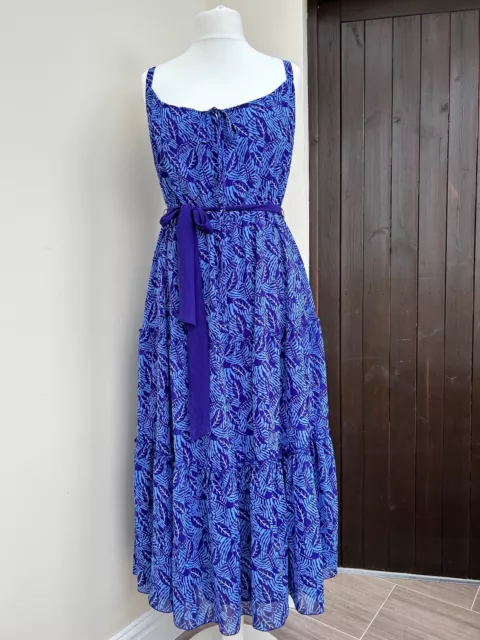 ROMAN ORIGINALS Leaf Print Maxi Dress Size 14  Navy and Blue Tiered