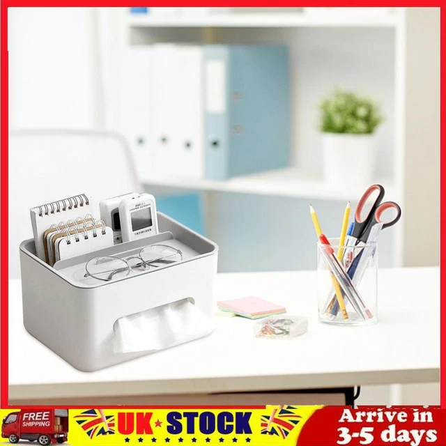Rectangular Tissue Box Creative Desktop Organizer for Home Office (White)