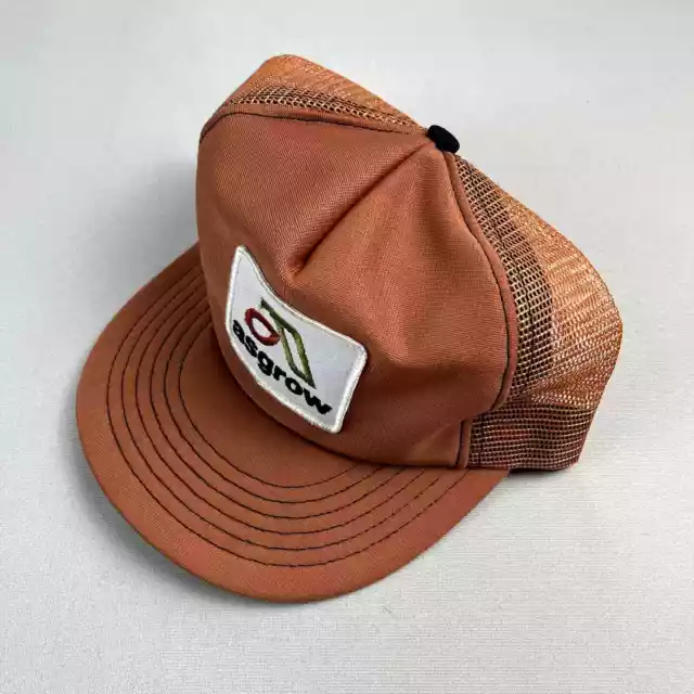 Vintage Farming Hat Cap Snapback Trucker Orange Asgrow Crops Seed Farmer 80s