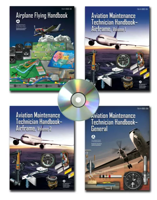 FAA Airplane Flying, Aviation Maintenance Technician Airframe I, II Handbooks-CD