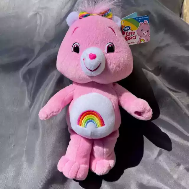 Cheer Bear Plush New Care Bears 12" Stuffed Animal Toy NWT 2007 Rainbow Pink Bow
