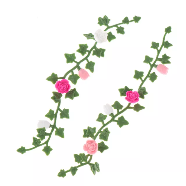 2Pcs 1:12 Dollhouse Miniature Rose Flower Vine Climbing Rose Wattle Home Deco $7
