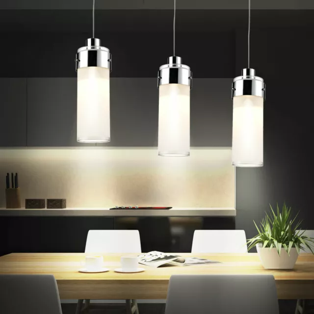 Hängeleuchte Pendellampe Leuchte 3 flammig Chrom Glas klar warmweiß LED H 130 cm