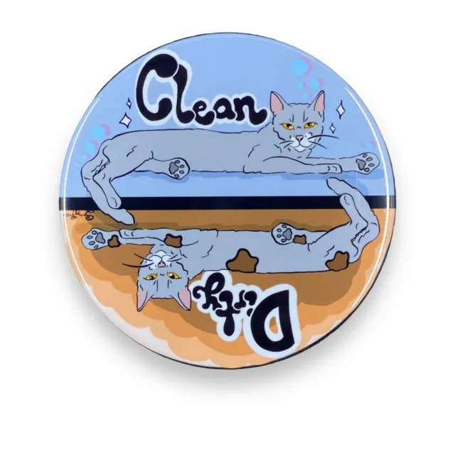 Retro Gray Cat Dishwasher Magnet Clean Dirty Sign Kitchen Decor 3.5" Handmade