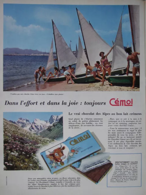 Publicité De Presse 1955 Cémoi Le Vrai Chocolat Des Alpes Au Bon Lait Crémeux
