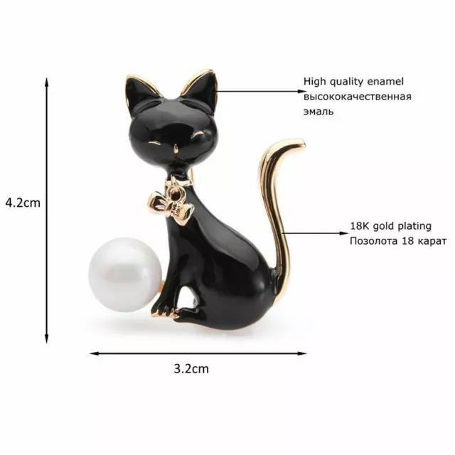 Black White Cute Cat Brooches Pins Women Alloy Animal Enamel Brooch Pin Jewelry 3