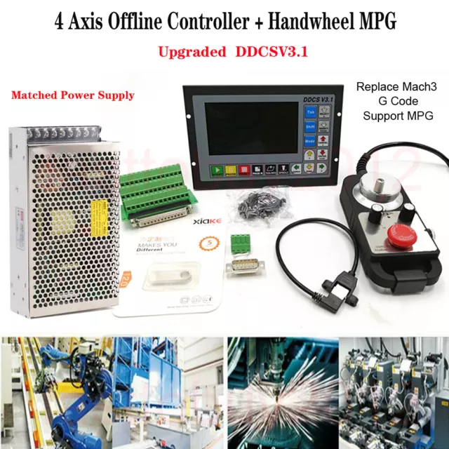 4Axis Offline StandAlone Replace Mach3 CNC Controller Handwheel MPG+Power Supply