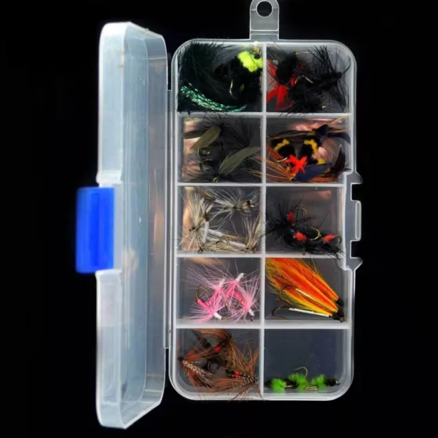 40PCS Assorted Fishing Flies Trout Salmon Fly Fishing Dry Wet Flies Box Kit