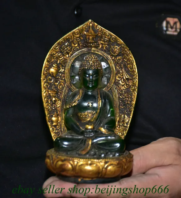 5.6" Old Chinese Coloured glaze Gilt Shakyamuni Amitabha Buddha Shrine Statue