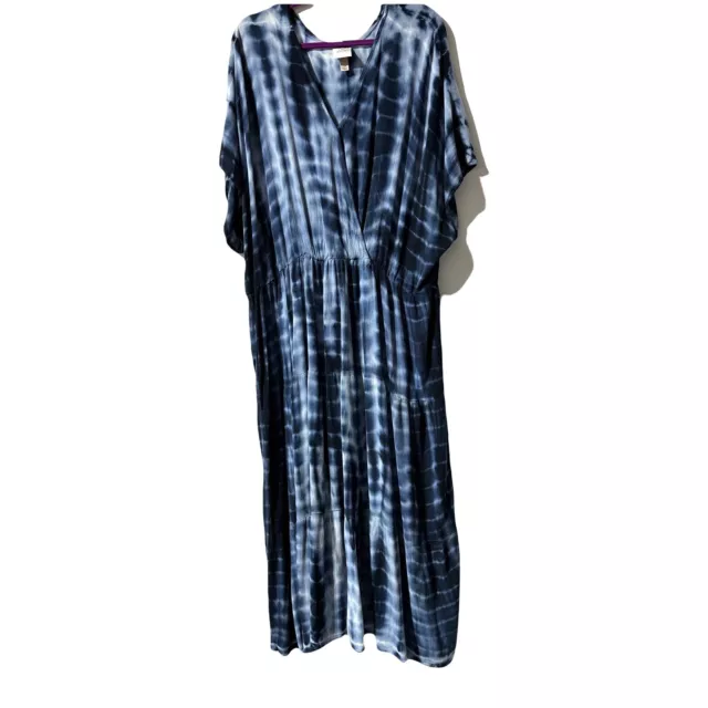 Knox Rose Tiered Maxi Dress Women’s Plus Size 4X Boho Blue White Tie Dye