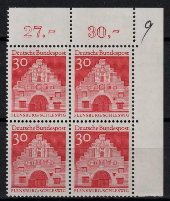 BRD Bauwerke Mi. - Nr. 493 Viererblock Ecke oben rechts postfrisch beschrieben