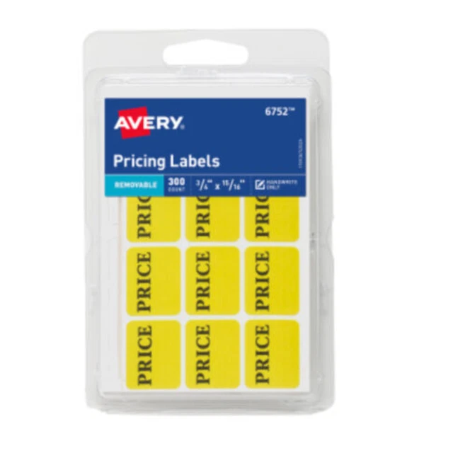 Avery Preprinted Pricing Labels, 3/4" x 15/16", Removable, 300 Labels, #6752