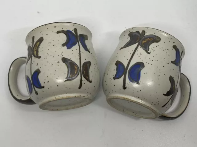 Vintage Otagiri Style Pair (2) matching Speckled Stoneware Glazed Pottery Mugs