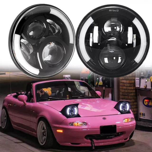 2x For Mazda Miata MX-5 MX5 1990-1997 DOT 7" inch Round LED Headlights Halo DRL