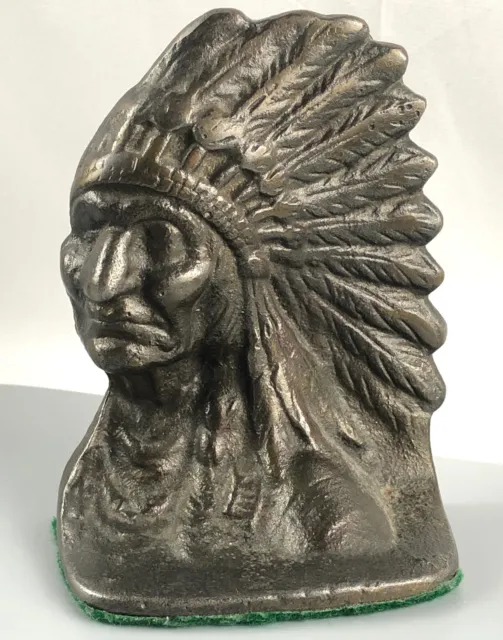 Cast Iron Native American Chief Bust with Headdress 4” Bookend/Door Stopper