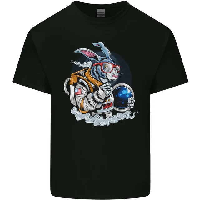 T-shirt da uomo in cotone Space Bunny Funny Astronaut Space Rabbit