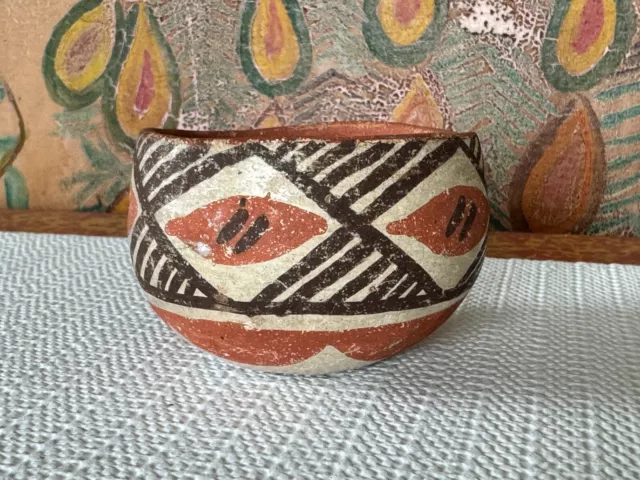 Antique Native American Isleta Pueblo Handmade Hand Painted Pottery Bowl