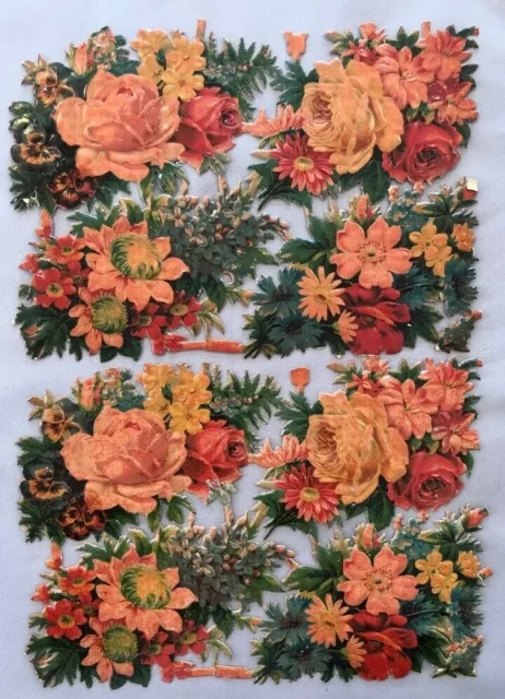 2 VICTORIAN SCRAP SHEET Die Cut ROSE Pansy 1966 ANTIQUE Flowers Paper Ephemera