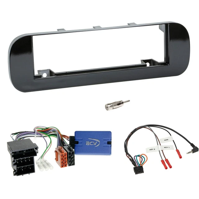 Set Radio Adattatore Volante DIN Autoradio per Fiat Panda 12-20 Nero Lucido
