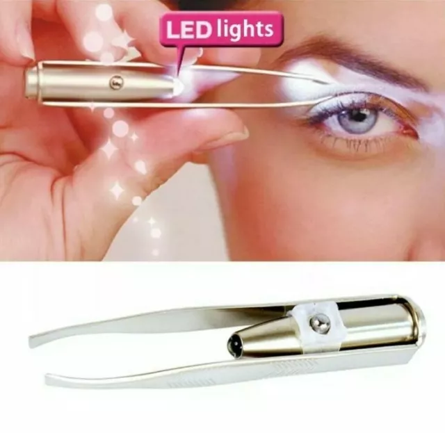 Pinza Pinzetta In Acciaio Con Luce Led Bianca Per Peli , Sopracciglia Eyebrows